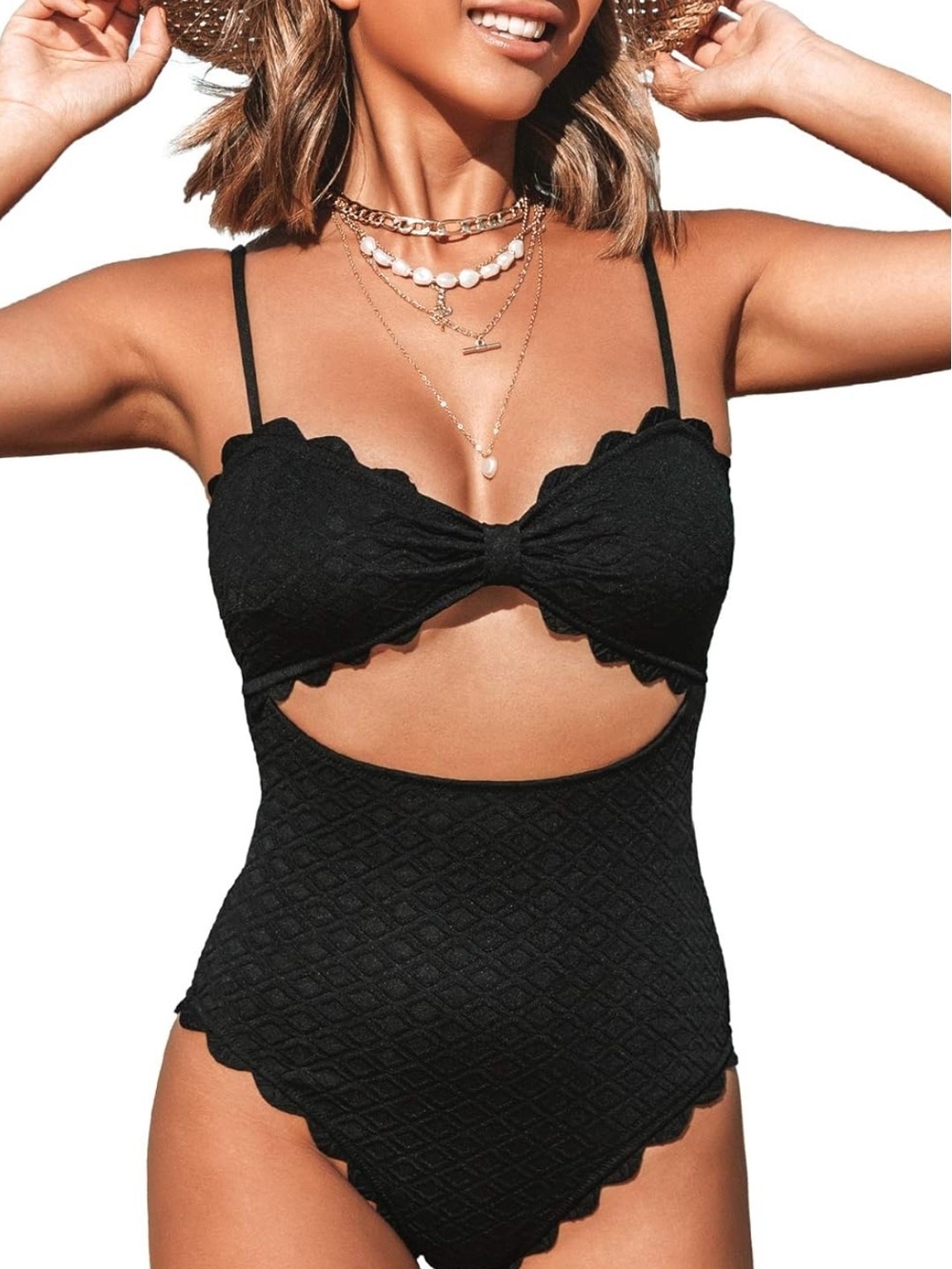 Cupshe Textured Black Cutout One-Piece Swimsuit